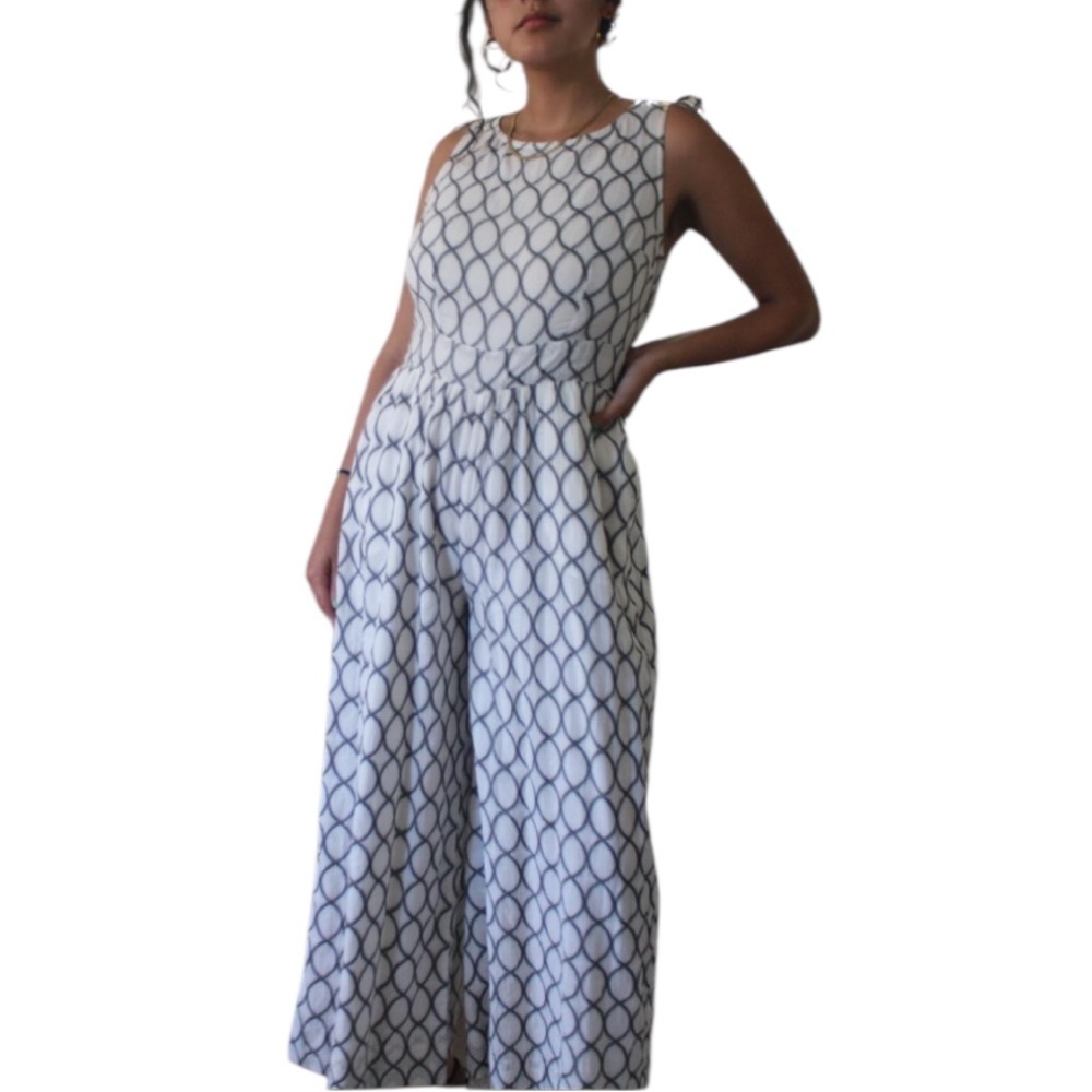 THE ODELLS Women’s Sleeveless Printed Jumpsuit with Tassel Tie Back